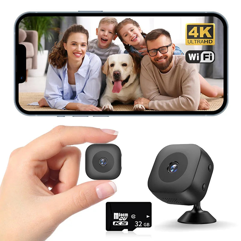 Caméra Mini 4K WiFi – Vision Nocturne Couleur, Détection de Mouvement, Étanche, Surveillance HD à Domicile