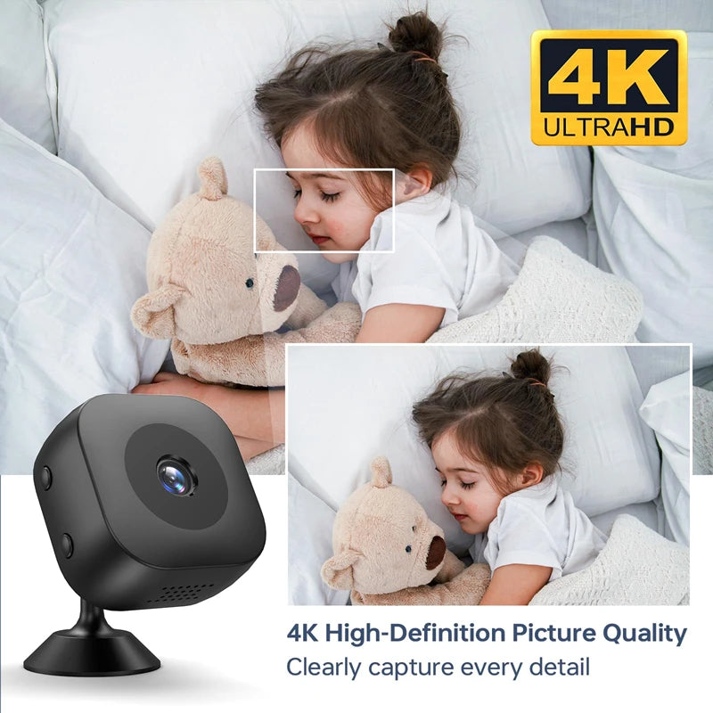 Caméra Mini 4K WiFi – Vision Nocturne Couleur, Détection de Mouvement, Étanche, Surveillance HD à Domicile
